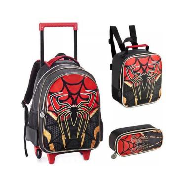 Imagem de Mochila Escolar Spider Com Carrinho Kit Mochila Escolar, Vermelho