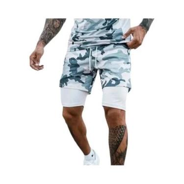 Imagem de Shorts Esportivos Masculinos De Verão Em Tecido Mesh, Dupla Camada, Pa