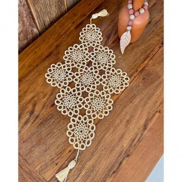 Imagem de Caminho de Mesa Argola Mini Crochê de Polipropileno Feito à Mão 65x36CM Champanhe Artesanal
