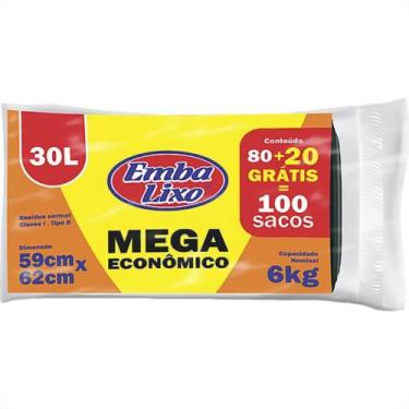 Imagem de Saco De Lixo Embalixo Mega Economico 30L - 59X62Cm Preto Pacote Com 10