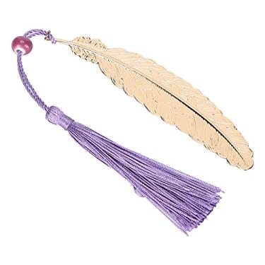 Imagem de Andrew Marcadores de livro de pena para leitura, marcadores de página em forma de pena lindos ornamentos de marcadores de página simples para projetos de artesanato DIY para colecionadores (espinhos roxos)