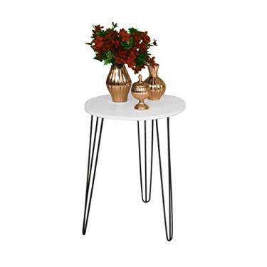 Imagem de Mesa de Apoio e Lateral Canto Redonda MDF 45cm Pé de Ferro Metal Hairpin Cor:Tampo Branco Pé Preto