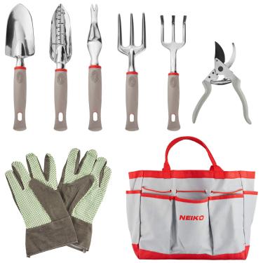 Imagem de Neiko 61090A Heavy Duty 8 Piece Gardening Tool Set | Premium Storage Tote Bag | Ergonomic Soft-Grip Handle | Unisex for Men and Women | Shovel, Trowel, Transplanter, Rake, Pruners, Gloves and More