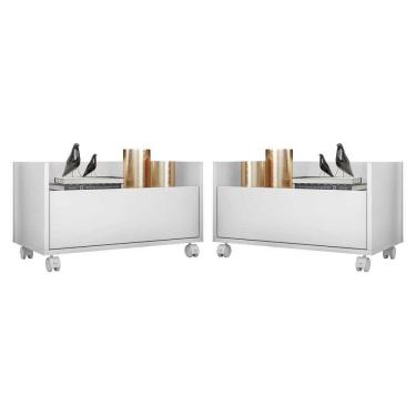 Imagem de Kit com 2 Mesas de Cabeceira 60 cm com Rodízios Multimóveis FG3635 Branca