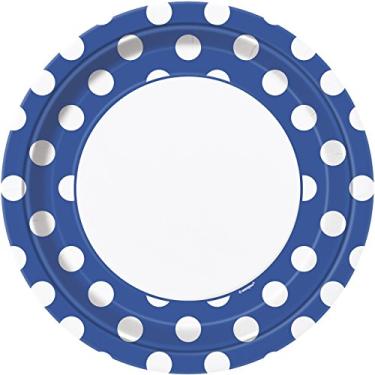 Imagem de Pratos de jantar descartáveis redondos de bolinhas azul royal - 22 cm (8 peças) - perfeitos para festas, casamentos, feriados e muito mais