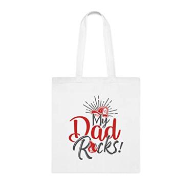 Imagem de Sacola My Dad Rocks, para pai, bolsa de ombro papai, bolsas reutilizáveis para papai, presente para papai da filha favorita, filho e filhos, Branco