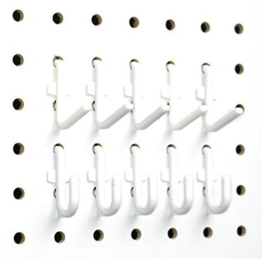 Imagem de Ganchos de travamento Pegboard brancos 25 ganchos J e 25 ganchos L pacote com 50
