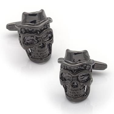 Imagem de Arma masculina preta vintage cabeça de caveira com chapéu ossos cruzados abotoaduras para casamento negócios abotoaduras