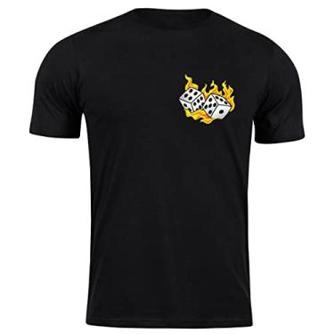 Imagem de Camiseta algodão dados geek nerd jogos game rpg fire Cor:Preto;Tamanho:12 Anos