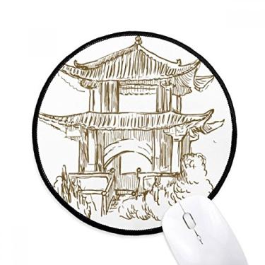 Imagem de DIYthinker Tapete de mouse esboço de madeira da China Landmark para mesa de escritório tapete redondo para computador