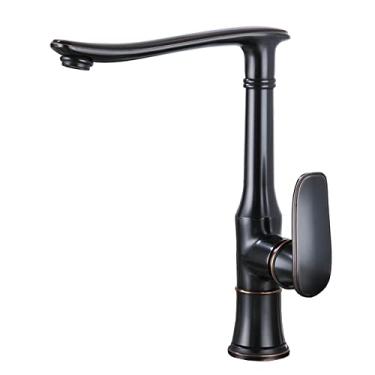 Imagem de LIDON Torneira de pia de cozinha retrô, torneira giratória de 360 graus para pia de banheiro, torneira para pia de cozinha 1 furo, torneiras de cozinha pretas, preto (cor: preto)