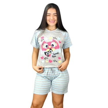 Imagem de Pijama Feminino De Calor Estampado Conjunto Short E Camisa Manga Curta