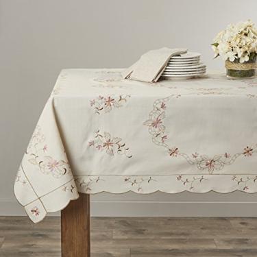 Imagem de Violet Linen Toalha de mesa com design bordado renascentista, 132 cm x 178 cm, bege