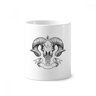 Imagem de Suporte para caneta de escova de dentes com ilustração de caveira de cabra com suporte de cerâmica