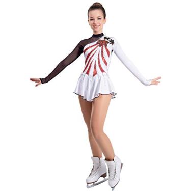 Imagem de SG.MODA Vestido de patinação artística/tecido italiano, feito na Europa. Estilo: A18/branco vermelho/tamanho: GG