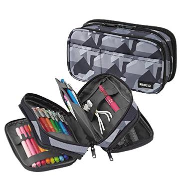 Imagem de Estojo para caneta LIHIT LAB com três zíperes, 19 × 8,8 × 12 cm, camuflagem cinza gelo (A7556-135)