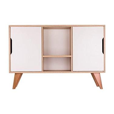 Imagem de Balcão Buffet Retrô com 2 Portas Carvalho e Branco