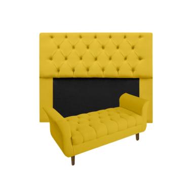 Imagem de Jogo Com Cabeceira Mirage + Recamier Grécia Queen 160 cm Suede Amarelo - LM DECOR