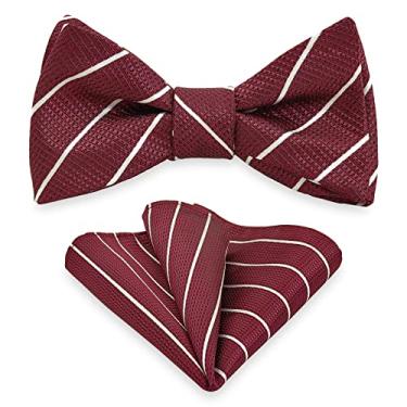 Imagem de Conjunto masculino de gravata borboleta e bolso quadrado, gravata borboleta ajustável clássica masculina formal para festa de casamento SB3 (listras brancas bordôs)