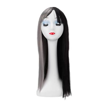 Imagem de Peruca De Cabelo Liso Longo Sluffs, Perucas De Cabelo Humano Para Mulheres Negras E Cinzas, Peruca Longa Encaracolada De Lã Encaracolada Com Fivela Ajustável Para Meninas, Mulheres, Festa Diária