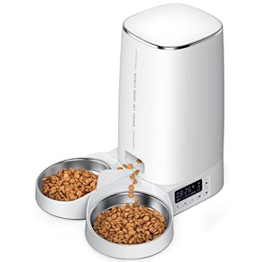 Imagem de ROJECO Alimentadores automáticos para gatos para 2 gatos, alimentador de gato com cronometragem de 4 L, dispensador de ração seca para cães com divisor e saco dessecante, fonte de