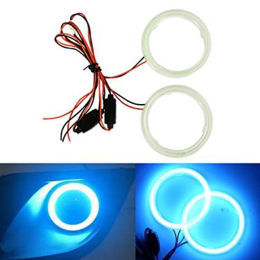 Imagem de Qasim Anéis de halo azul gelo de 80 mm Angel Eyes COB 51SMD lâmpadas de aviso LED com tampa de plástico 12V 24V