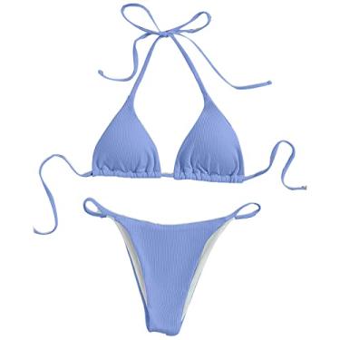 Imagem de Fato de Banho de 2 Peças, Biquíni Cor Pura Elástico Respirável Halter Pescoço para Festa na Praia para Senhora (S)