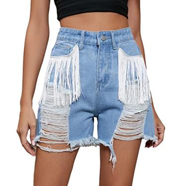 Imagem de Shorts Jeans, Shorts Jeans Confortáveis ​​Com Borla, Poliéster Elegante Casual Macio Com Bolso para o Trabalho (XXL)
