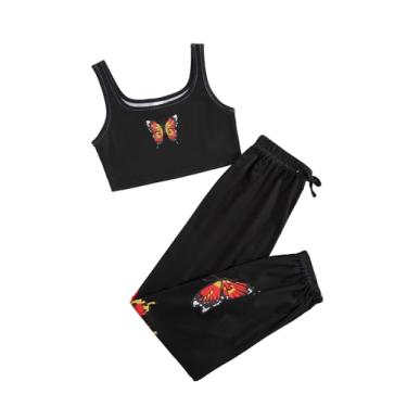 Imagem de SOLY HUX Conjunto de 2 peças para meninas, top cropped e calça, roupas fofas da moda, Borboleta laranja B, 10 Anos