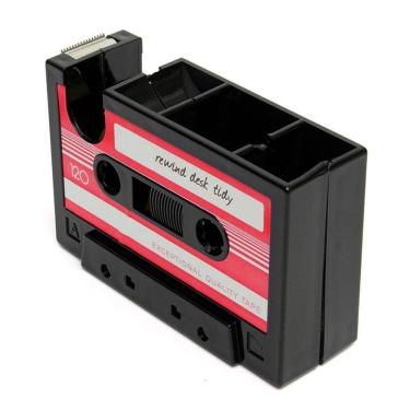 Imagem de Porta Trecos Com Dispenser De Fita Adesiva Fita Cassete K7 Rosa