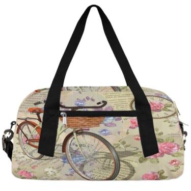 Imagem de Bolsa esportiva de bicicleta com flores, bolsa esportiva floral, vintage, bolsa de ginástica, bolsa de viagem de fim de semana, bolsa de ginástica esportiva para meninos e meninas, bolsa de viagem