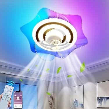Imagem de Ventilador de teto silencioso LED com iluminação e controle remoto Luz de teto com mudança de cor regulável RGB com ventilador Lâmpada de teto com ventilador giratório de 360 ° para quarto i