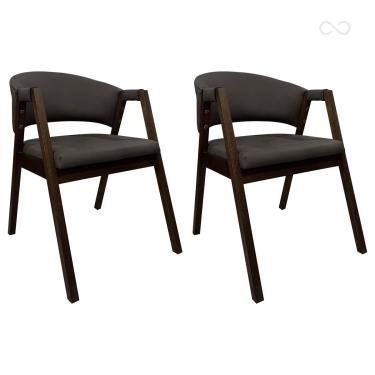 Imagem de Kit 2 Cadeiras de Jantar Estofada Madeira com Braço Arredondada Marrom Café CCS