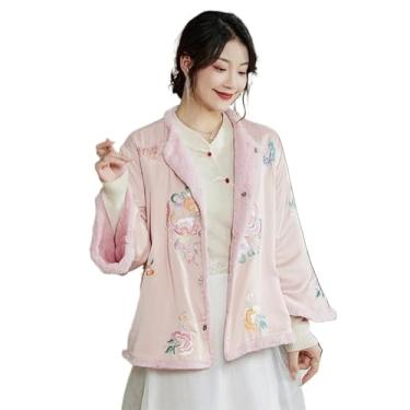 Imagem de JYHBHMZG Jaqueta feminina estilo chinês bordado reversível outono e inverno, rosa, G