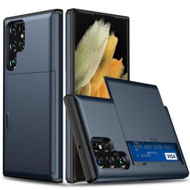 Imagem de Para Samsung S23 Ultra S22 S21 S20 S10 Plus 5G S9 S8 Capa rígida armadura para telefone para Galaxy Note 20 10 9 8 Capa deslizante para cartão carteira, azul marinho, para S20 Plus 6,7 POLEGADAS