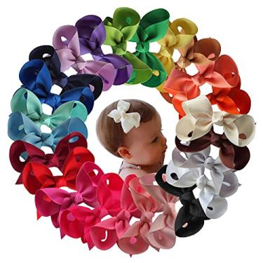 Imagem de Clipes de cabelo boutique de 24 cores para meninas, laço de fita de gorgorão, jacaré, acessórios de cabelo para bebês e meninas (24 pçs/7.6 cm)