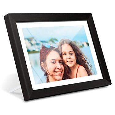 Imagem de AEEZO Smart Wifi Digital Picture Frame, 10,1 polegadas 1280x800 IPS Touch Screen Cloud Photo Frame com 16 GB de armazenamento, compartilhar fotos ou vídeos via aplicativo Frameo , rotação automática, montagem em parede (preto)