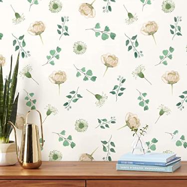 Imagem de Papel de parede floral e folha, papel de parede de vinil vintage, papel de parede floral aquarela para móveis de armário de cozinha, aluguel autoadesivo amigável (cobre 2,5 metros quadrados)