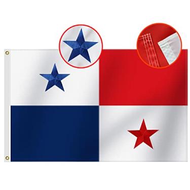 Imagem de Bandeira do Panamá resistente, 9,5 x 1,5 m, nylon Oxford de maior duração 210D | Estrelas bordadas | Pontas de mosca com costura em quatro fileiras | Bandeiras nacionais panamenhas, decoração de