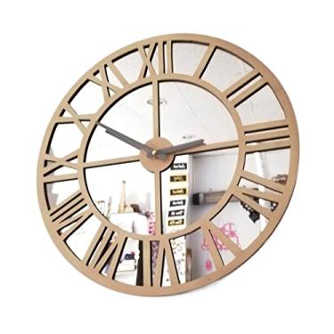 Imagem de Relógio de parede acrílico de madeira com design numeral romano, estilo criativo moderno, usado para relógio de parede de sala de estar (cor: branco/prata, tamanho: 30 cm) (bege/prata 40 cm)