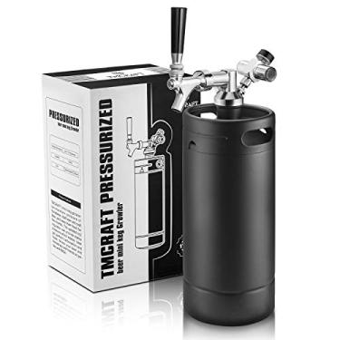 Imagem de TMCRAFT Sistema de torneira Growler de 3,628 g, mini barril de aço inoxidável pressurizado com jaqueta térmica, sistema de dispensador doméstico portátil para manter fresco e carbonatação para