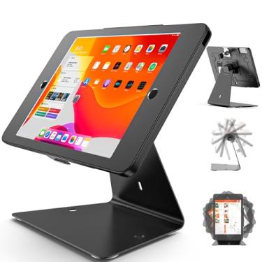 Imagem de Suporte para quiosque para iPad de 10,2 polegadas (9ª/8ª/7ª geração) – Suporte de bancada de alumínio leve e antirroubo com chave, giratório e flip de 360° para exibição do cliente, suporte de PDV