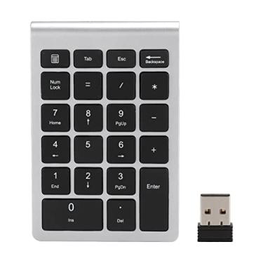 Imagem de Zixyqol Teclado numérico de 22 teclas, mini teclado numérico portátil sem fio fino com receptor USB 2.4G para laptop, PC, notebook (prata preta)