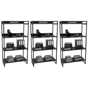 Imagem de Kit 3 Estantes Livreiro Multiuso Prisma 80Cm 4 Prateleiras Preto Onix