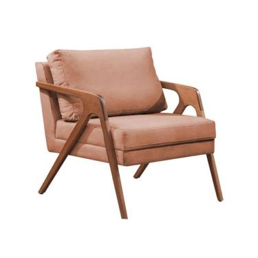 Imagem de Kit 2 Poltronas Decorativa Mona Luxo Linho Terracota Base Madeira Maciça