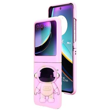Imagem de Capa para Motorala Razr Plus 2024/2025 Cute Hidden Astronaut Kickstand, Razr Plus 2024 Capa fosca PC traseira de silicone macio bumper capa de telefone feminina para Moto Razr Plus 2025 para meninas