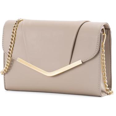 Imagem de VASCHY Bolsa clutch para mulheres, moda envelope para noite, pequena, formal, dobrável, bolsa de ombro transversal, casamento, festa, Nude.