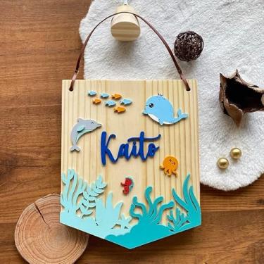 Imagem de Porta Maternidade - Flâmula Fundo do Mar Animais Marinhos