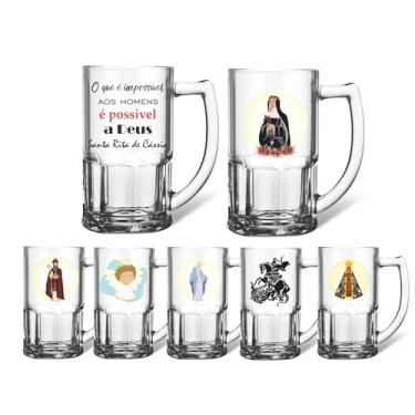 Imagem de Kit 2 Canecas 340ml Zero Grau Gospel Vidro Santos Católico Lembrancinha Personalizada Artigo Religioso Presente Sagrado Igreja Gospel Refrigerante Bebidas (Santa Rita)