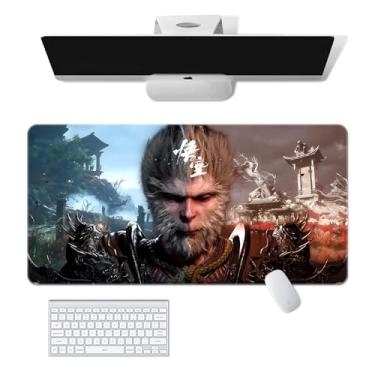 Imagem de dudoct Game Black Myth: Mouse Pad Wukong Tapete de mouse de borracha antiderrapante Cool Monkey Desktop (004, 28 * 12 polegadas)